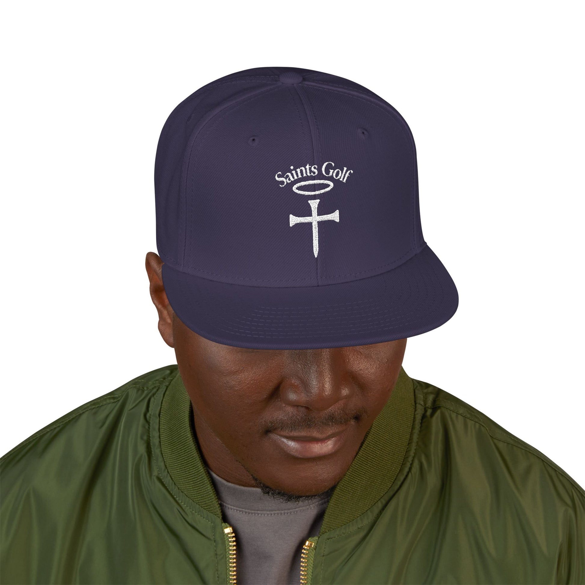Saints Golf Cross/Halo Embroidered Snapback Hat